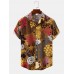 Mens Plants Print Spliced Ethnic Short Sleeve Lapel Shirts