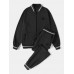 Men Solid Color Zip Baseball Jacket Sports Activewear Sets With Joggers Suits