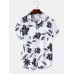 Mens Monochrome Floral Print Button Up Short Sleeve Shirts