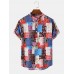 Mens Scarf Print Paisley Spliced Half Collar Short Sleeve Buttons Shirts