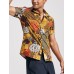 Mens Plants Print Spliced Ethnic Short Sleeve Lapel Shirts