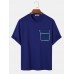 Mens Contrast Flap Pocket Crew Neck Loose Short Sleeve T  Shirts