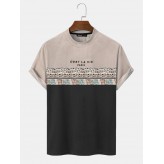 Mens Letter Geometric Pattern Patchwork Texture Short Sleeve T  Shirts