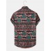 Mens Tribal Floral Print Pocket Hem Cuff Short Sleeve Shirts