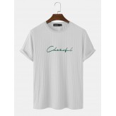 Mens Letter Embroidery Crew Neck Ribbed Short Sleeve T  Shirts