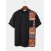 Mens Ethnic Tribal Pattern Stitching Pocket Short Sleeve T  Shirts