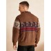 Men Ethnic Animal Paisley Print Patchwork Zipper Faux Suede Jackets