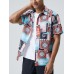 Mens Paisley Floral Color Block Print Ethnic Short Sleeve Shirts