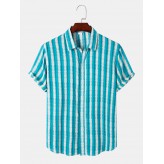 Mens Tie Dye Striped Print Button Up Short Sleeve Shirts