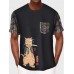 Mens Japanese Cat Geometric Print Crew Neck Short Sleeve T  Shirts