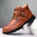 Menico Men Cowhide Leather Buckle Decor Hand Stitching Casual Ankle Boots